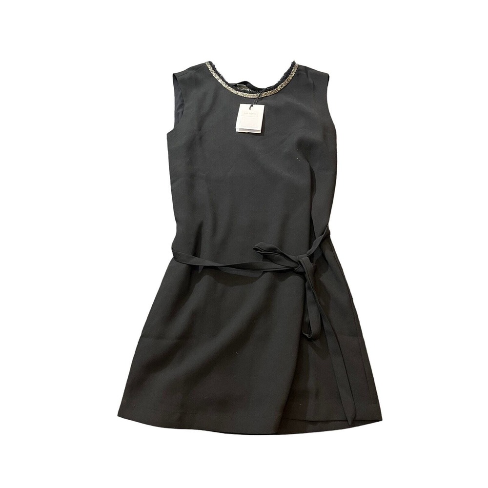 Suncoo Robe Clementine Dress Womens XS Black Beaded‎ Neck Sleeveless Belted T0